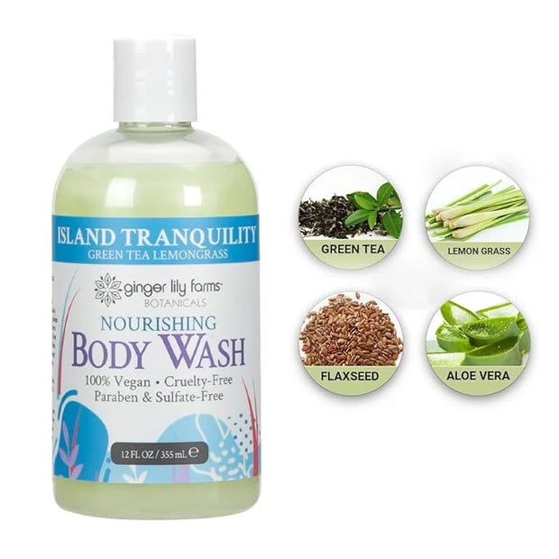 Ginger Lily Farms Botanicals Nourishing Body Wash, Island Tranquility, 100% Vegan & Cruelty-Free, Green Tea & Lemongrass S...