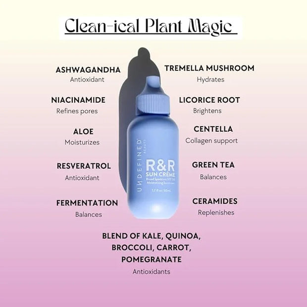 Undefined Beauty R&R Sun Creme Broad Spectrum SPF 50 Untinted Moisturizing Sunscreen with Ceramides, CoQ10, Niacinamide, R...