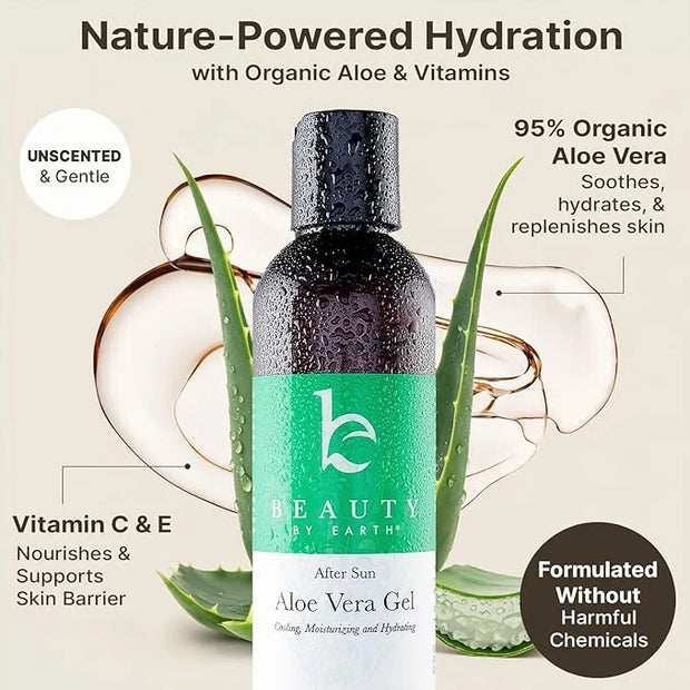 Beauty by Earth Aloe Vera Gel - USA Made with Natural & Organic Ingredients, Pure Aloe Vera Plant Gel for Face Mask, Hair ...