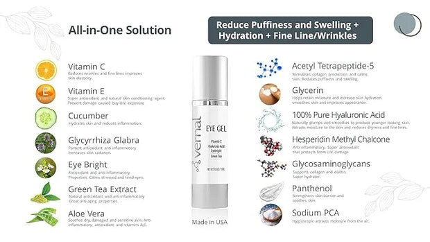 Vernal Anti Wrinkle Eye Cream - Vitamin C and Hyaluronic Acid Infused Collagen Eye Cream, Dark Circle Depuffing Eye Bag Cr...