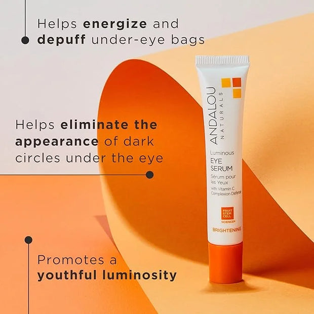 Andalou Naturals Luminous Eye Serum, Illuminating Eye Cream for Dark Circles and Puffiness, Vitamin C, Caffeine & Goji Gly...