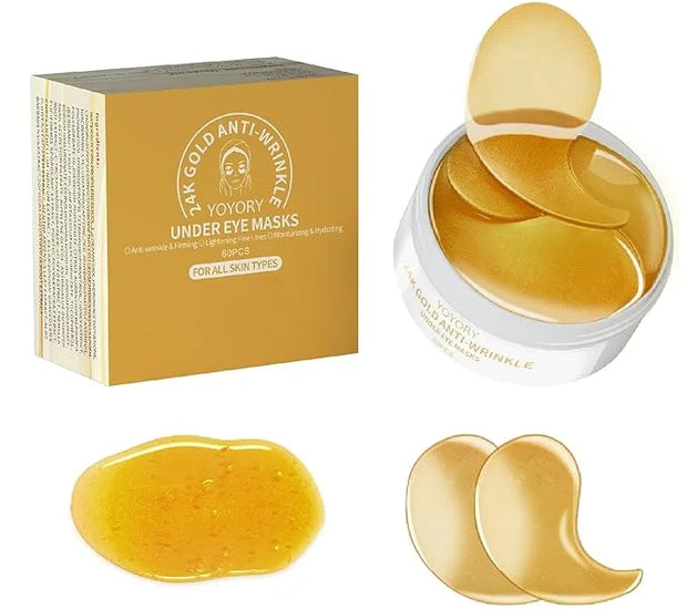 Gold Infused Eye Patches - 24K Gold Eye Masks for Dark Circles, Puffy Eyes, and Wrinkles, Anti-Aging Treatment with Collag...