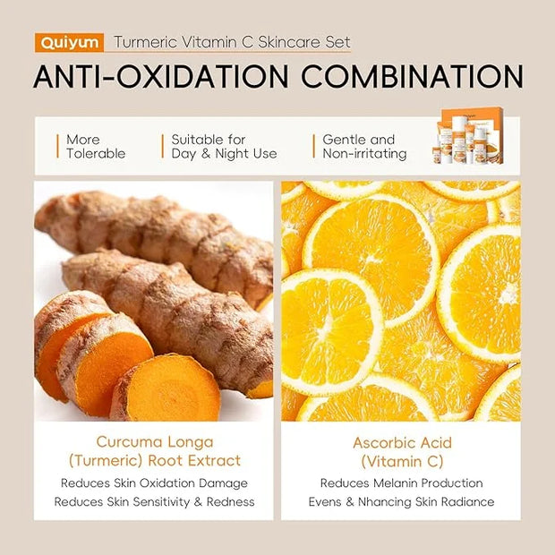 Skin Care Set, Turmeric Vitamin C Skincare 5PCS - Beauty Skin Care for Teens, Facial Skin Care Routine Set Kit, Improve Da...