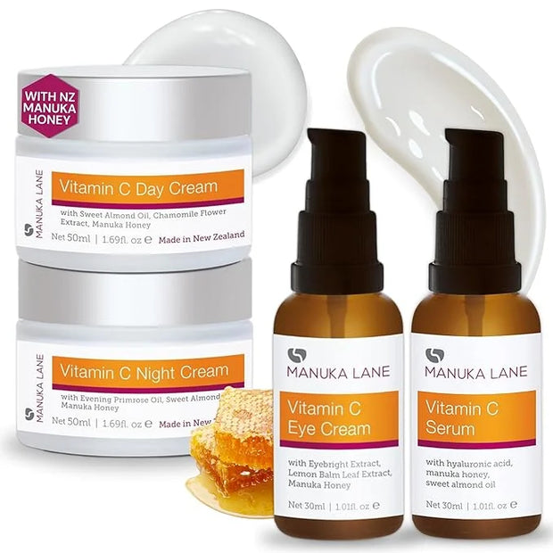Vitamin C Complete Skin Care Regimen | Includes (1) Day Cream, (1) Night Cream, (1) Face Serum, (1) Eye | Powerful, Safely...