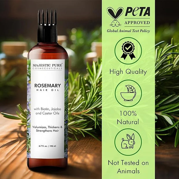 Majestic Pure 100% Pure Rosemary Oil with Biotin for Hair Care, Strengthening, Nourishing, and Volumizing Formula with Joj...
