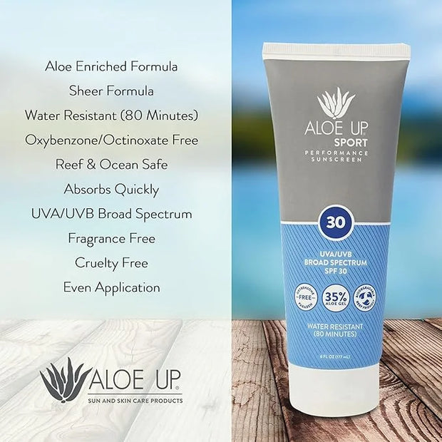 Aloe Up Sport Sunscreen Lotion SPF 30 - Broad Spectrum UVA/UVB Sunscreen Protector for Face and Body - With Hydrating Aloe...