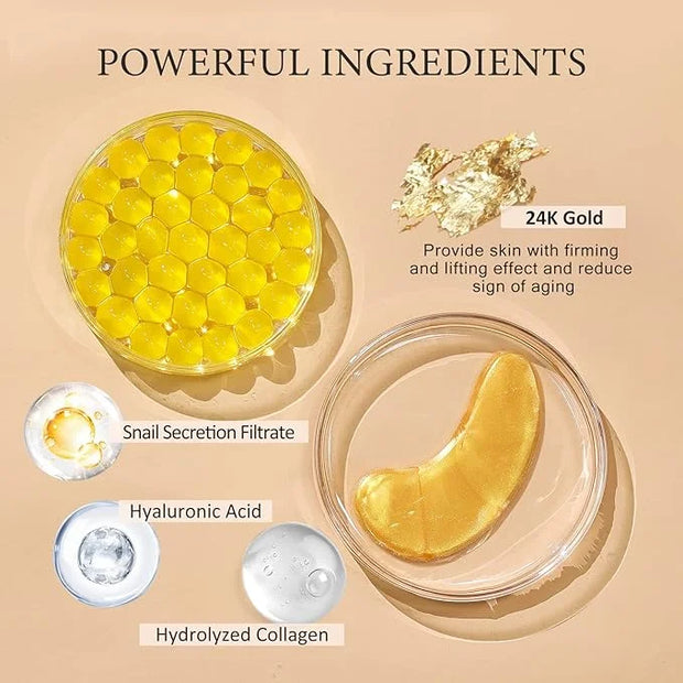 Under Eye Patchs 24k Gold Eye Mask and Hyaluronic Acid and Rose for Dark Circles and Puffiness Wrinkle Eye Bags 30 Pairs -...