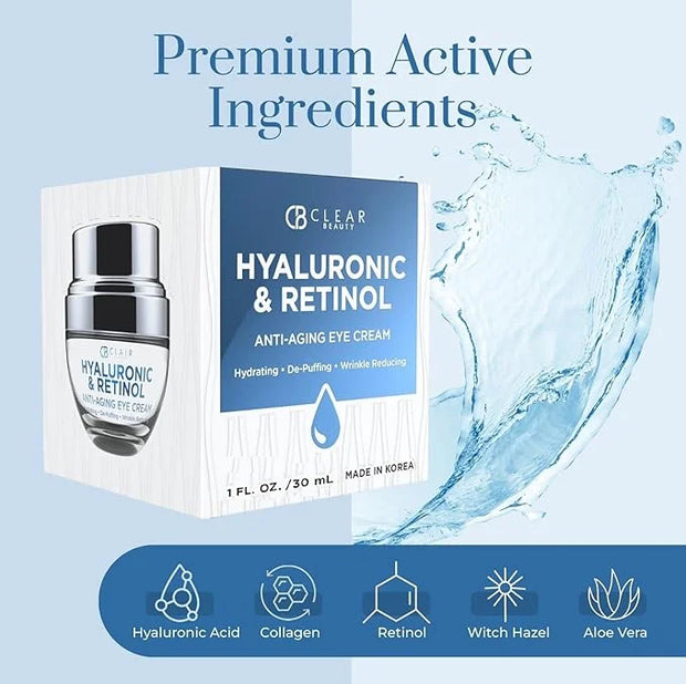 Hyaluronic Acid & Retinol Eye Cream - Hydrating, Anti-Aging & Reduces Dark Circles & Puffiness - Dermatologist Tested, Cru...