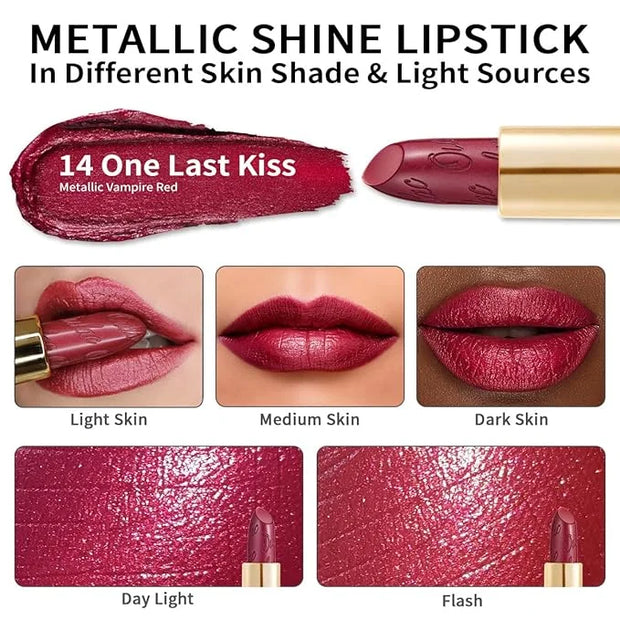 Oulac Wine Red Lipstick for Women with Metallic 3D Shine Lightweight Hydrating Formula, High Impact Lip Color, Vegan Beaut...