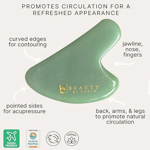 Beauty by Earth Jade Gua Sha - Smoothes Fine Lines & Wrinkles, Face Sculpting Tool for Face Massage, Jaw Massager, Facial ...