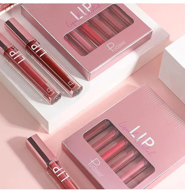6-Color Lip Glaze Set, Matte Cream Lipstick, Pearlescent Glaze