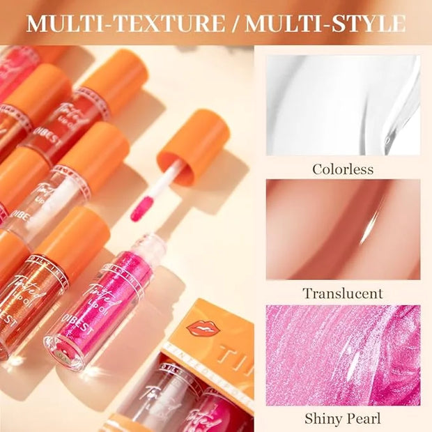 4 Colors Fat Lip Oil Drip,Lip Oil Lip Glaze Hydrating Lip Glow Oil Big Brush Head Moisturizing Lip Gloss,Shiny Transparent...