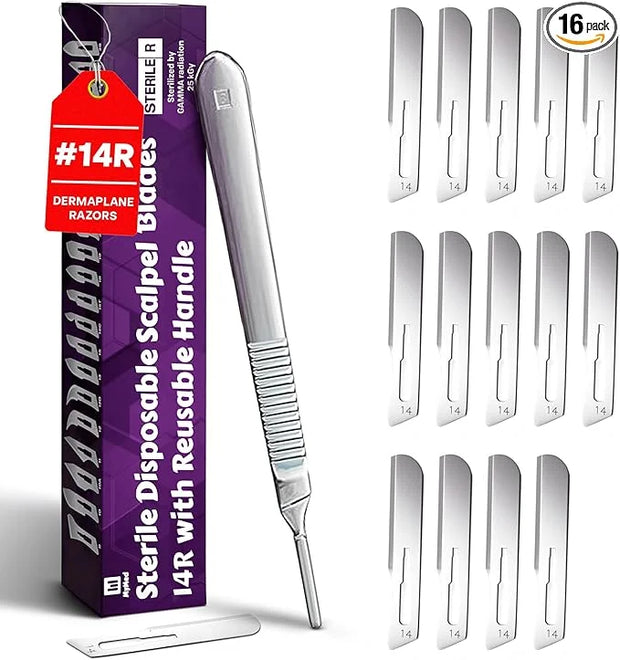 #14R Blades Dermaplaning Scalpels with Dermaplane Handle - Pack of 15 Dermaplane Razor for Women Face + Dermaplane Handle ...