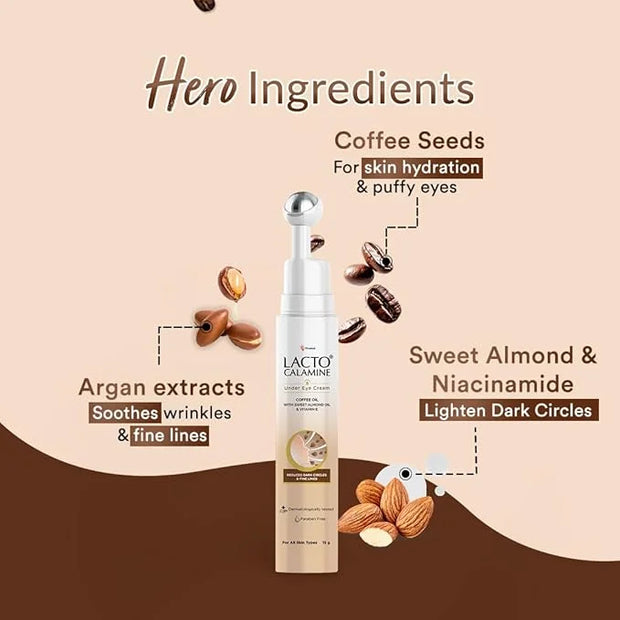 Under Eye Cream For Dark Circles for Women & Men | Fine Lines & Puffy Eyes With Cooling Massage Roller | 15g | With Coffee...