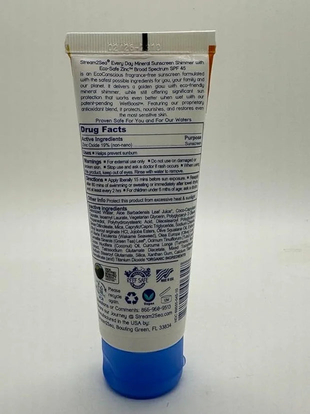 SPF 45 Every Day Shimmer Mineral Sunscreen | 2.5 Fl Oz Biodegradable, Paraben Free & Reef Safe Sunscreen | Non-Greasy, Lig...