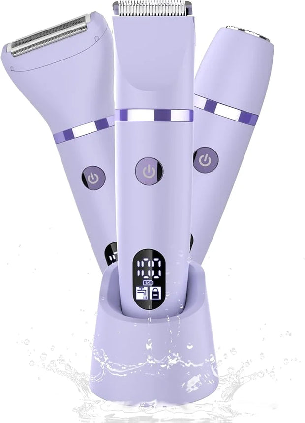 3-in-1 Electric Razor IPX7 Waterproof Bikini Trimmer Wet & Dry Use Painless Personal Trimmer Groomer for Ladies Face Body ...