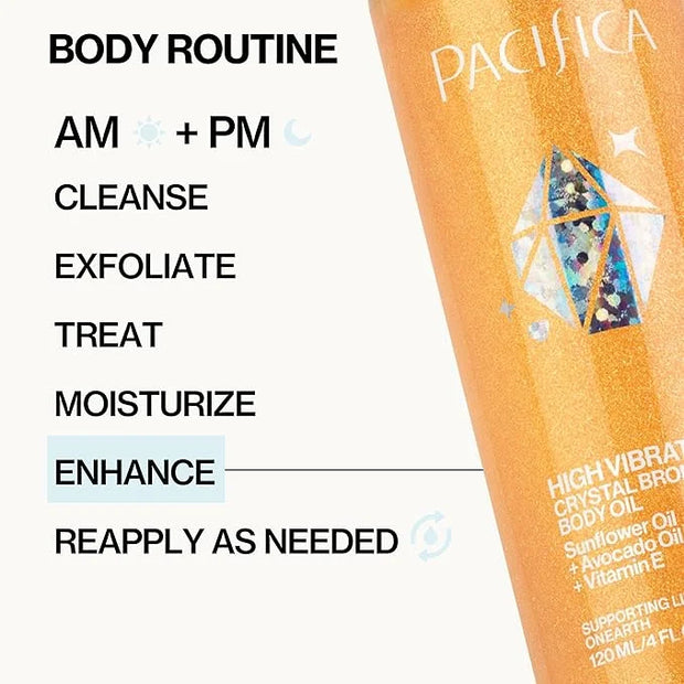 Pacifica Bronzing Body Oil – Crystal Bronze Shimmering Oil for Natural Sun-Kissed Glow, Hydrating Body Illuminator, Vanill...
