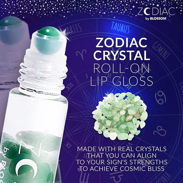 Blossom Zodiac Sign Vanilla Scented Moisturizing Roll-On Lip Gloss with Crystals + pH Technology Color Changing Crystal St...