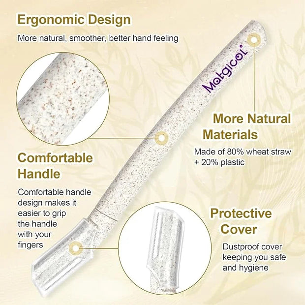 Eco-Friendly Women's Dermaplaning Razor - Multipurpose Exfoliating Tool with Anti-Cut Blades & Biodegradable Handle for Si...