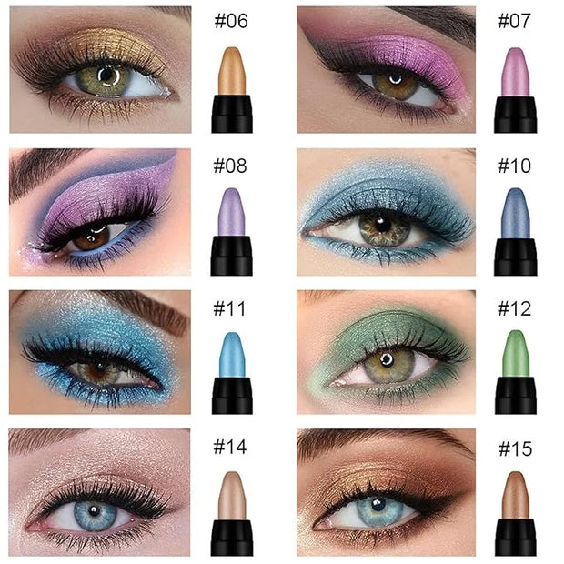 Colorful Shimmer Eye Shadow Stick Glittering Eye Shadow Sticks Set with Retractable and Waterproof Eyeshadow Pencil for Lo...