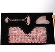 ideayard Rose Quartz Eye Mask & Face Roller and Gua Sha 3-in-1, Real Natural AAA Rose Quartz for Skin Care SPA Facial - Pr...