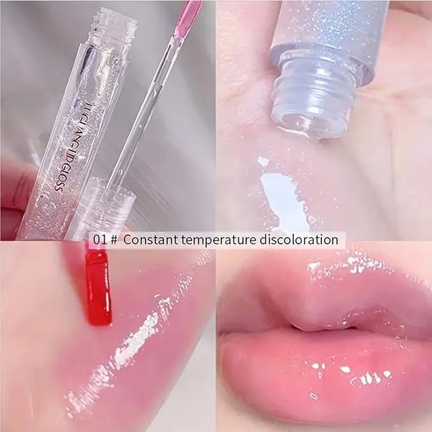 2Pcs Plumping Lip Gloss, Lustrous Dewy Finish Moisturizing Shimmer Color Changing Lip Stain Tinted Lip Balm Long Lasting N...