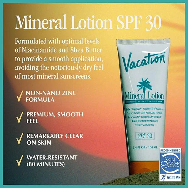 Vacation Mineral Lotion Sunscreen SPF 30 + Air Freshener Bundle, Premium Zinc Sunscreen For Sensitive Skin, Hydrating + Li...