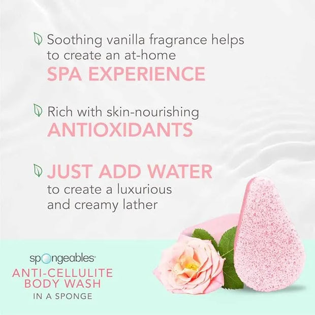 Spongeables Anti Cellulite Body Wash in a 20+ Wash Sponge, English Rose, 3 Count - Product Image