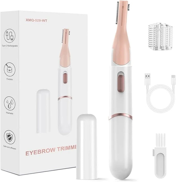 Eyebrow Trimmer, Women's Facial Hair Remover ＆ Eyebrow Trimmer with Pivoting Head - Rechargeable Double-Sided Eyebrow Razo...