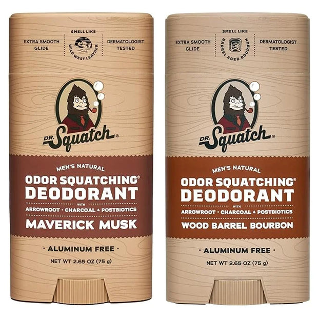 Dr. Squatch Natural Deodorant for Men - Odor-Squatching Aluminum Free - Maverick Musk & Wood Barrel Bourbon (2.65 oz, 2-Pa...