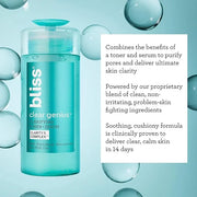 Bliss Clear Genius Clarifying Toner + Serum - 4.3 Fl Oz - Purifies Pores, Tones, Calms & Clears Skin - Salicylic Acid, Nia...