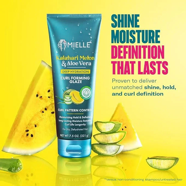 Mielle Curl Forming Glaze - Kalahari Melon & Aloe Vera Deep Hydration Styling Gel for Dry, Curly and Textured Hair - Enhan...
