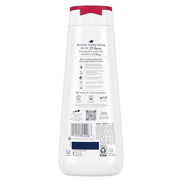 Dove Body Wash Revitalizante Cherry & Chia Milk 4 Count for Renewed, Healthy-Looking Skin Gentle Skin Cleanser with 24hr R...