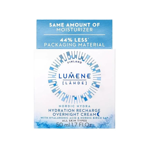 Lumene Nordic Hydra [Lahde] Hydration Recharge Overnight Cream - Lightweight, Hydrating Face Cream with Hyaluronic Acid, A...