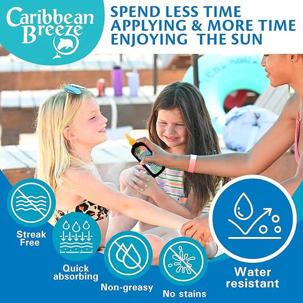 Caribbean Breeze Kids Sunscreen Spray SPF 50 Lotion, Mango Scent Lime Fragrance Tanning Sunscreen Spray On Sunscreen with ...