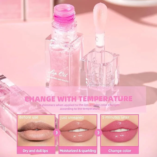Magic Color Changing Lip Oil Ph, Glitter Lip Gloss, Upgraded Big Brush Head Moisturizing Lip Oil Long Lasting Nourishing L...