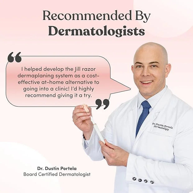 Jill Dermaplane Razor Trial Kit | Facial Hair Removal Dermaplaning Kit Includes 1 Shave Wand, 2 Dermaplane Razors & Cleani...