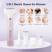Electric Razors Shavers for Women, Bikini Trimmer 5 in 1 Lady Electric Shaver Razor Wet/Dry Face Razors for Face Nose Eyeb...