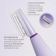 Michael Todd Beauty Sonicsmooth Pro+ Dermaplane Razor for Women Face + Eyebrow trimmer Dermaplaning System w/LED Light Pea...