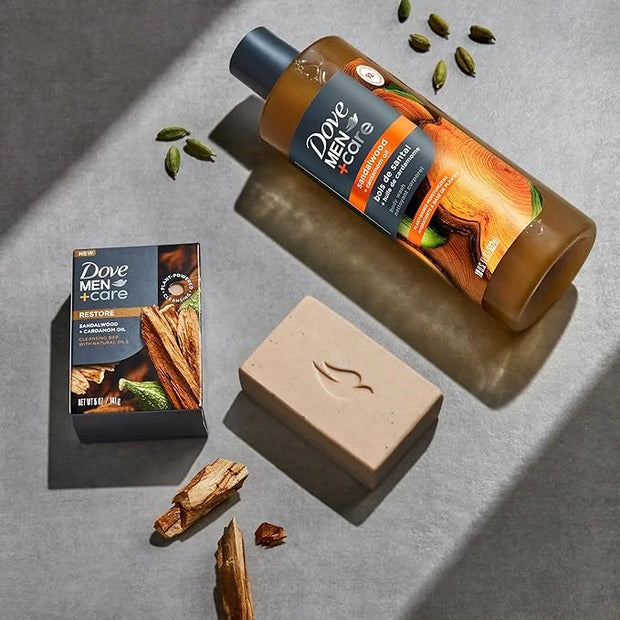 DOVE MEN + CARE Body Wash Sandalwood + Cardamom Oil to Rebuild Skin in the Shower with Plant-Based Cleansers and Moisturiz...