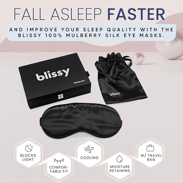 Blissy Silk Sleep Mask - Silk Eye Sleeping Mask for Women & Men for Total Blackout - Silk Eye Mask - 100% Pure Mulberry Si...