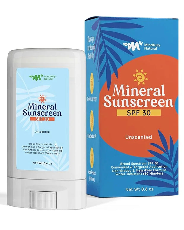 Natural Sunscreen Stick SPF 30 Broad Spectrum Mineral Sunblock for Face & Sensitive Skin - Zinc Oxide 18% Sun Screen Stick...
