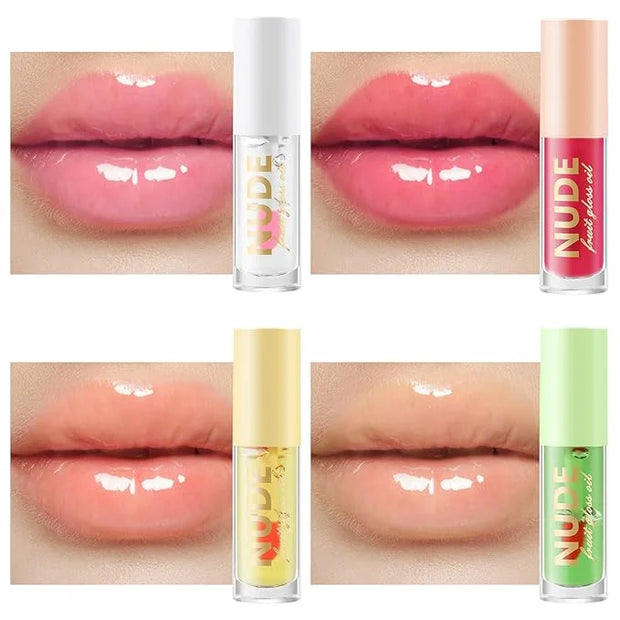 Color Changing Lip Oil Set, Hydrating Lip Glow Oil, High Shiny Plumping Lip Oil, Non-Sticky Lip Gloss, Nude Fruity Glow Oi...