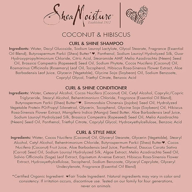 SheaMoisture Moisturize and Define Shampoo, Conditioner and Styling Milk for Curly Hair Care Coconut and Hibiscus with She...