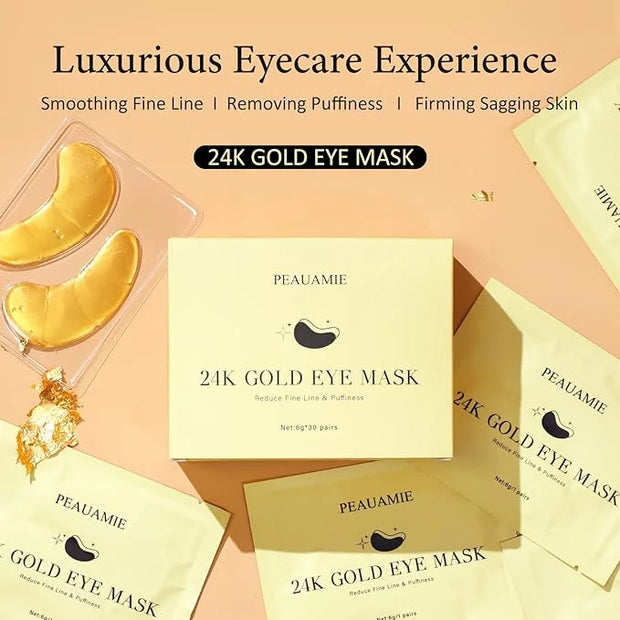 Under Eye Patchs 24k Gold Eye Mask and Hyaluronic Acid and Rose for Dark Circles and Puffiness Wrinkle Eye Bags 30 Pairs -...