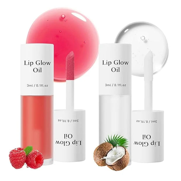 2Pcs Hydrating Lip Glow Oil,Plumping Lip Gloss,Moisturizing Transparent and Nourishing Non-stick Cup Fruit Flavored Lip Oi...