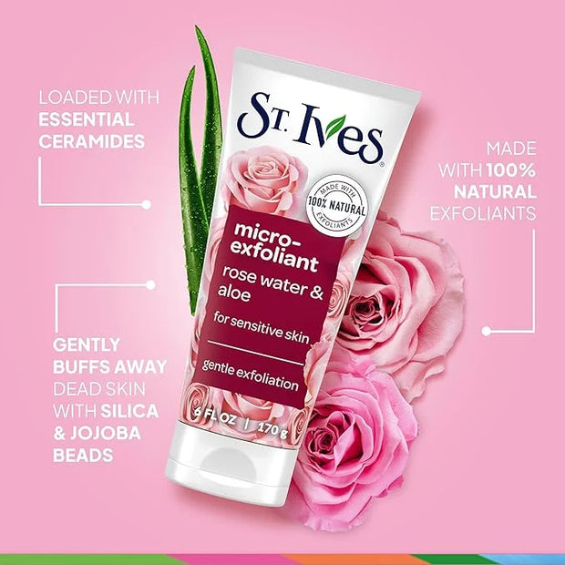 St. Ives Gentle Smoothing Face Scrub Our Gentlest Scrub Yet Rose Water and Aloe Vera Made with 100 percent Natural Exfolia...