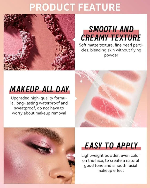 Flower Blush for Cheeks, Matte Shimmer Face Blush Powder,Contour Multiuse Facial Make up Palette,Longlasting Waterproof Em...