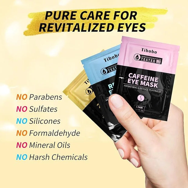 Under Eye Patches(24 Pairs), 24K Gold, Caffeine, Retinol Eye Masks for Puffy Eyes, Wrinkles, Dark Circles, Undereye Bags T...