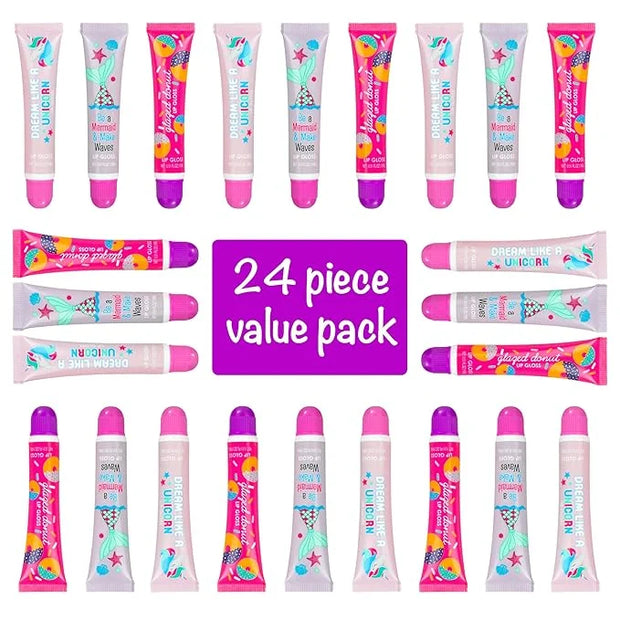 24pc Flavored Lip Gloss for Kids and Teens - Unicorn Themed Lip Gloss in Assorted Fruity Flavors, Unicorn Gifts for Girls,...
